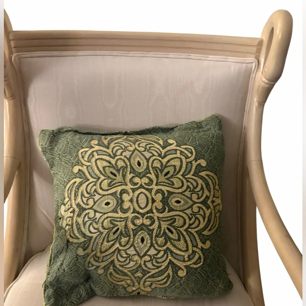Green & Gold Decorative Throw Pillow Embroidered Medallion